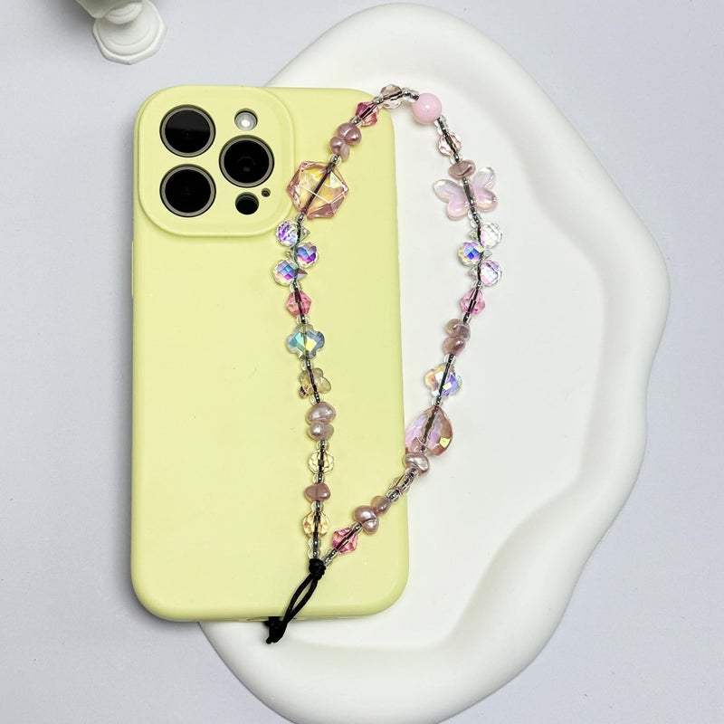 WCCH Beaded Phone Charm Y2K Kawaii Handmade Acrylic Phone Lanyard Wrist Strap for Camera Bag Airpods Keychain Charm Pink Purple Crystal Beads and Butterfly - Image 4